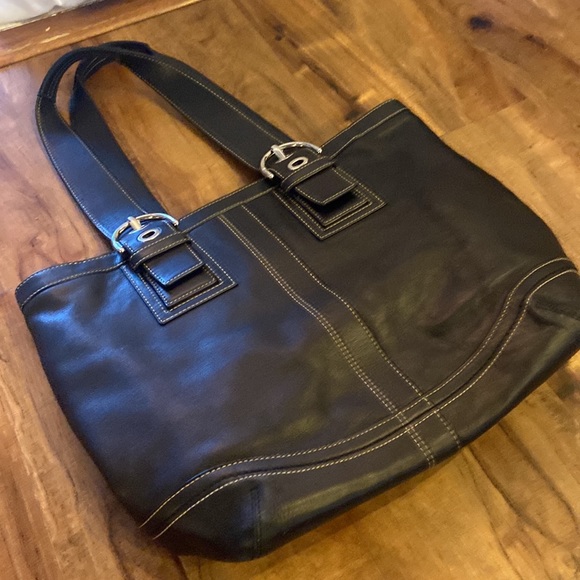 Coach large black leather shoulder bag tote - Picture 13 of 13